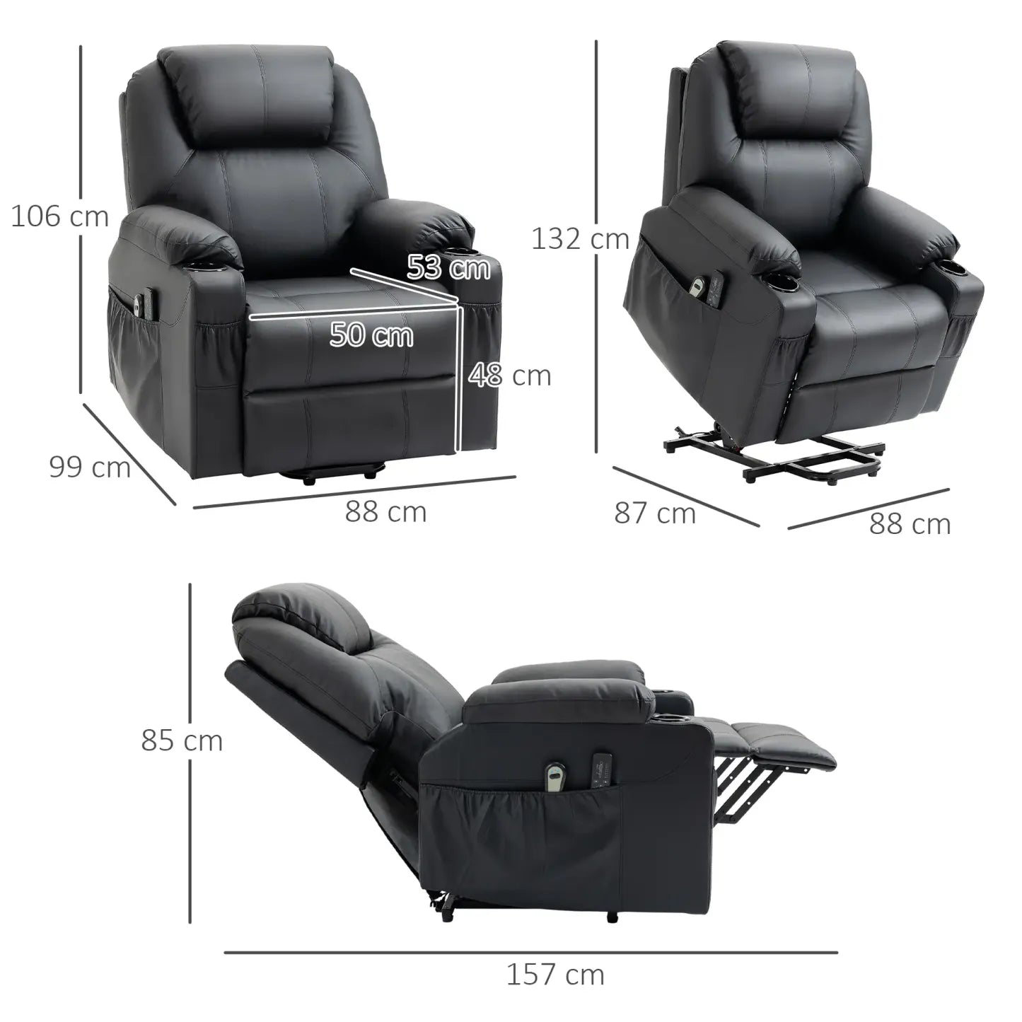 HOMCOM Aufstehsessel elektrisch Massage Liegefunktion