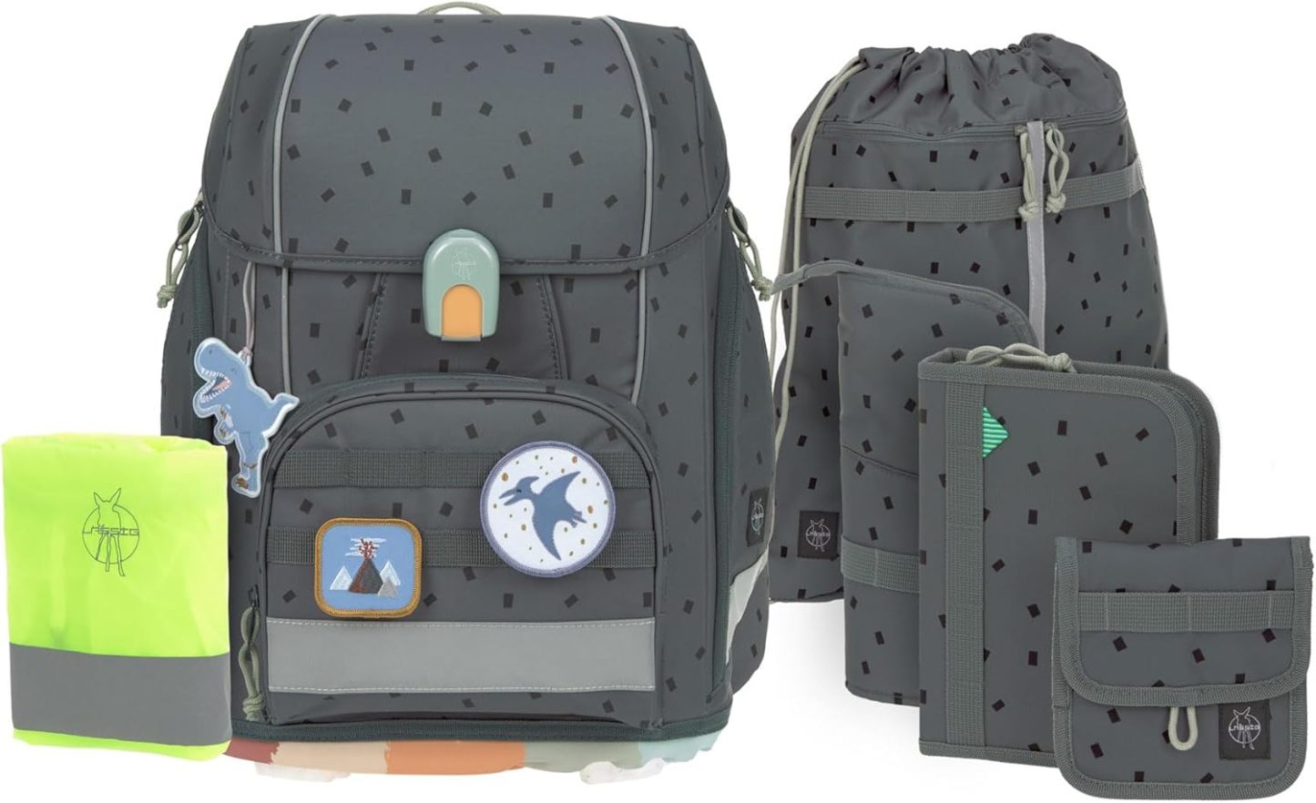 LÄSSIG 7-teiliges Schulranzen Set Kinder/School Set Boxy Unique Schwarz