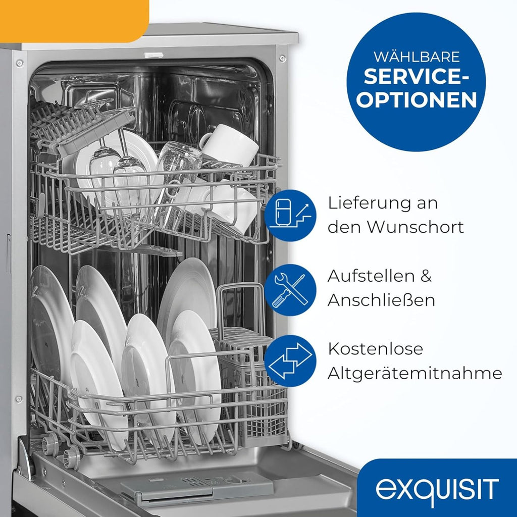 Exquisit Geschirrspüler, 9 Maßgedecke, Spülmaschine 45 cm, Power+, ECO-Modus, Geschirrspüler 45 cm, GSP59109-030E silber