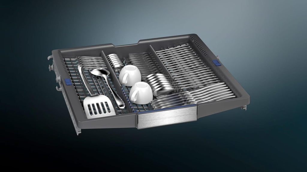 Siemens SN43ES14VE, iQ300 Smarter Geschirrspüler, Unterbau-Spülmaschine mit Besteckschublade, 60 cm, automatische Türöffnung dank autoOpen dry, besonders leise mit iQdrive-Motor, aquaStop, Edelstahl