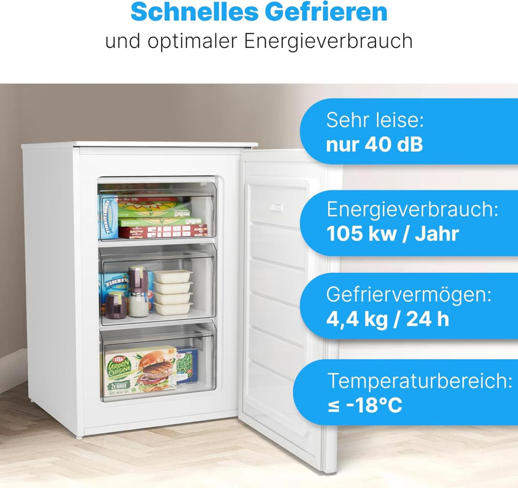 Bomann Gefrierschrank 87L | Gefrierschrank klein mit Temperaturbereich ≤ -18°C | 3 Schubladen | Tiefkühlschrank mit wechselbarem Türanschlag | Freezer Tiefkühlschrank klein GS 7253 weiß