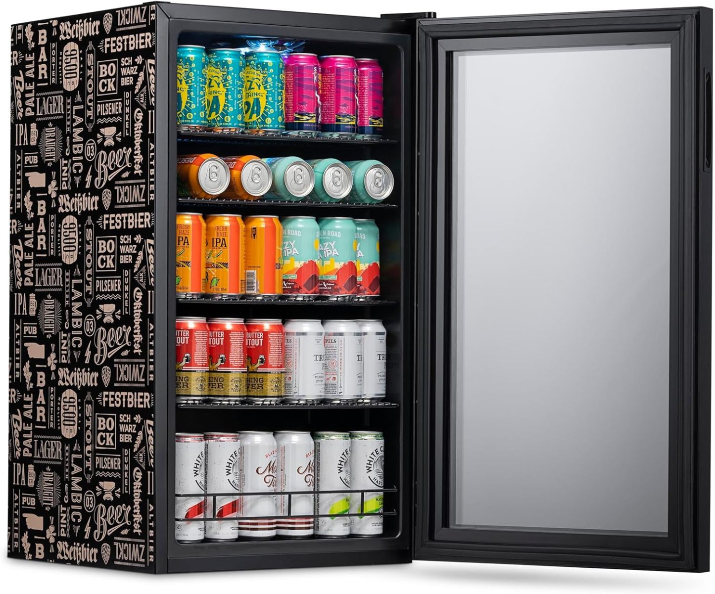 Getränkekühlschrank | Freistehender Kühlschrank für 126 Dosen mit Glastür mit Scharnier rechts | Mini-Getränkekühlschrank, perfekt für Bier, Wein, Limonade und kühlere Getränke