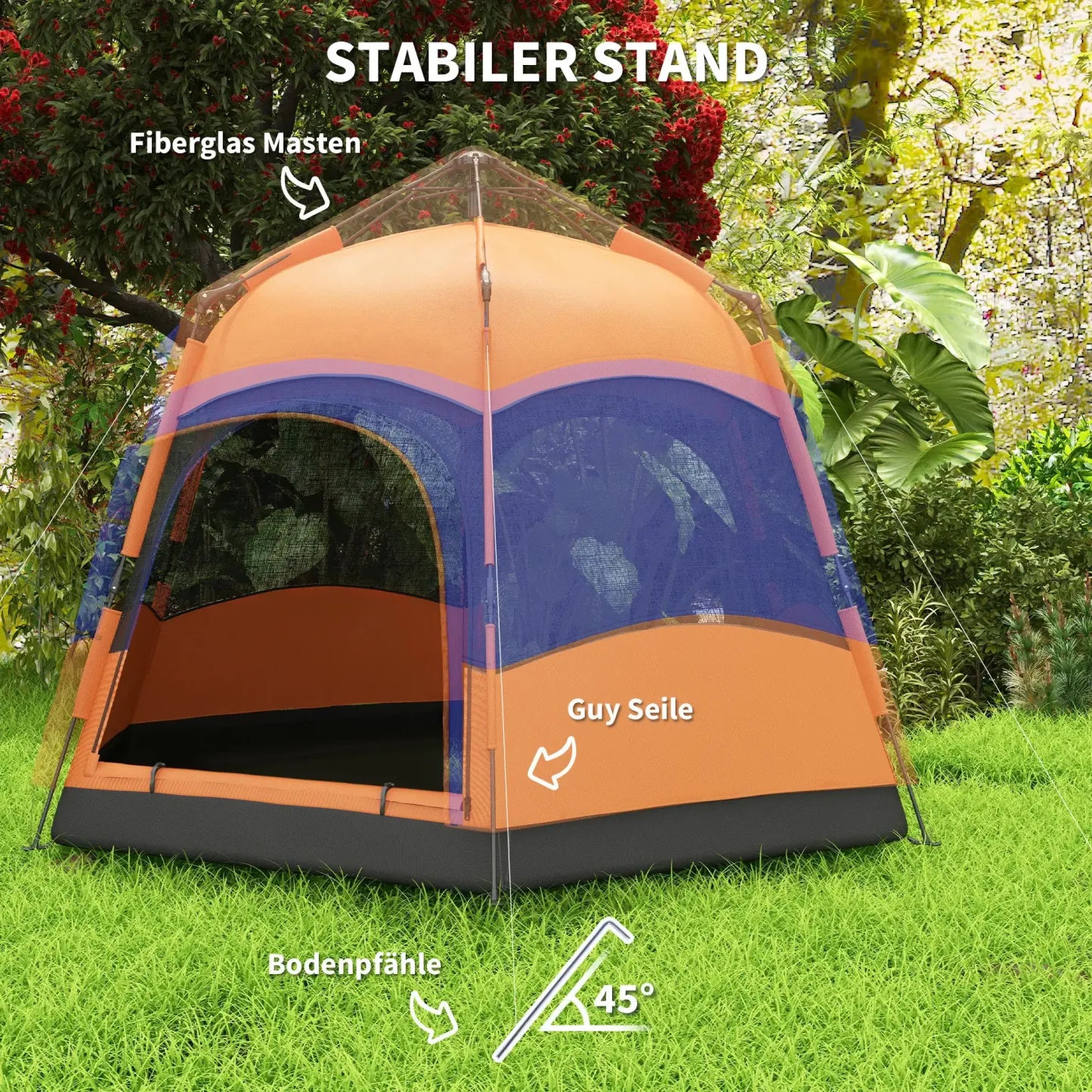 Outsunny Campingzelt Quick-Up 4-6 Personen doppelwandig Outdoor