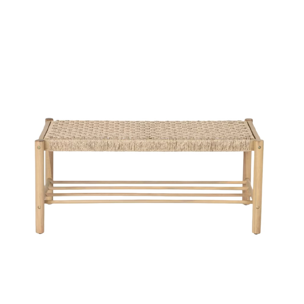 Banquette en osier avec structure en bois naturel - couleur beige clair