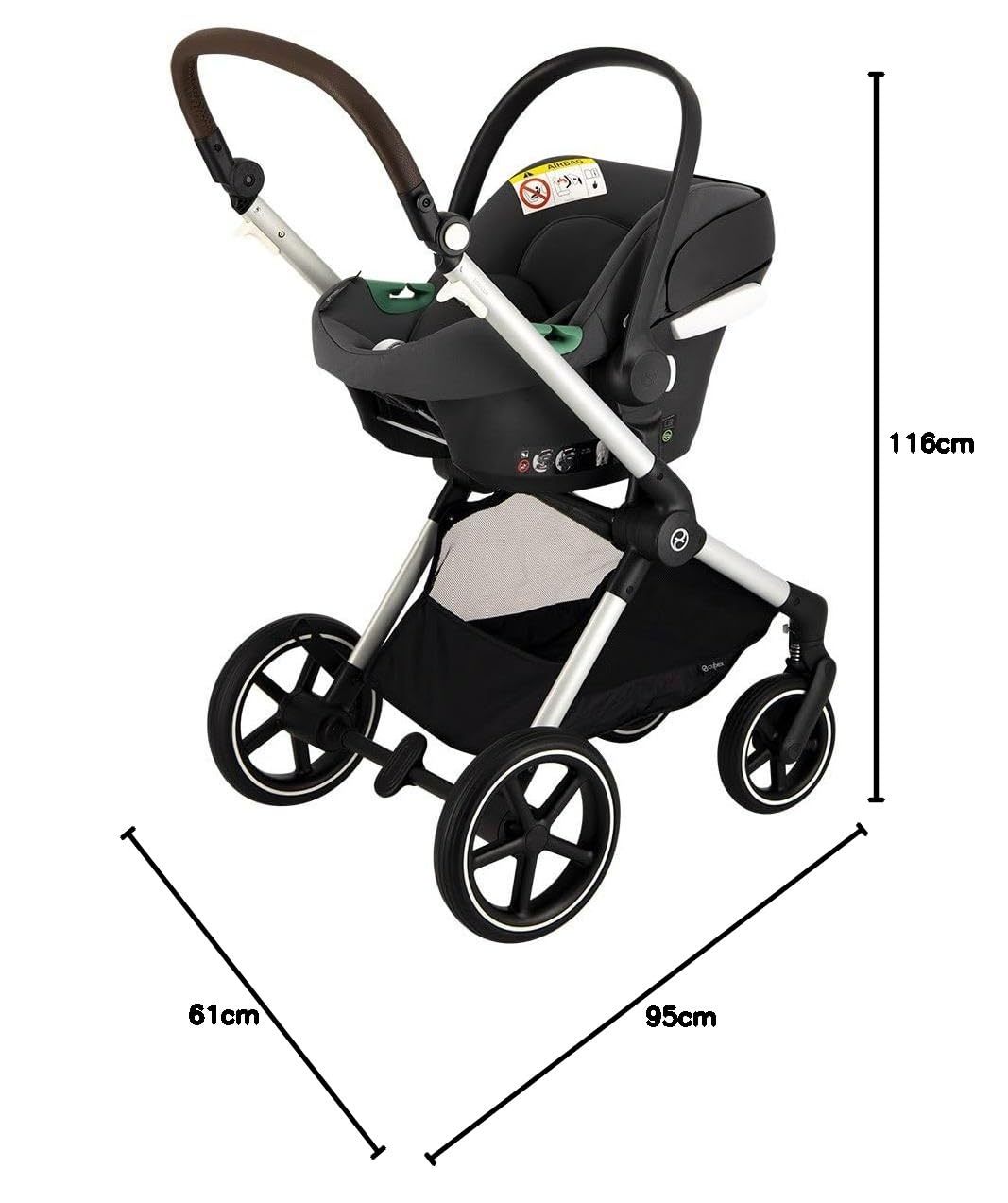 CYBEX Gold Kinderwagen EOS Lux 2-in-1 mit Babyschale Aton B2 i-Size und Babyschalen-Adapter, Reisesystem, Ab Geburt bis 22 kg (ca. 4 Jahre), Moon Black (Schwarz)