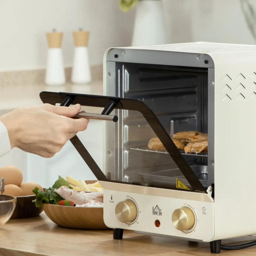 HOMCOM Minibackofen einstellbare Temperatur Timer Sichtfenster Cremeweiß