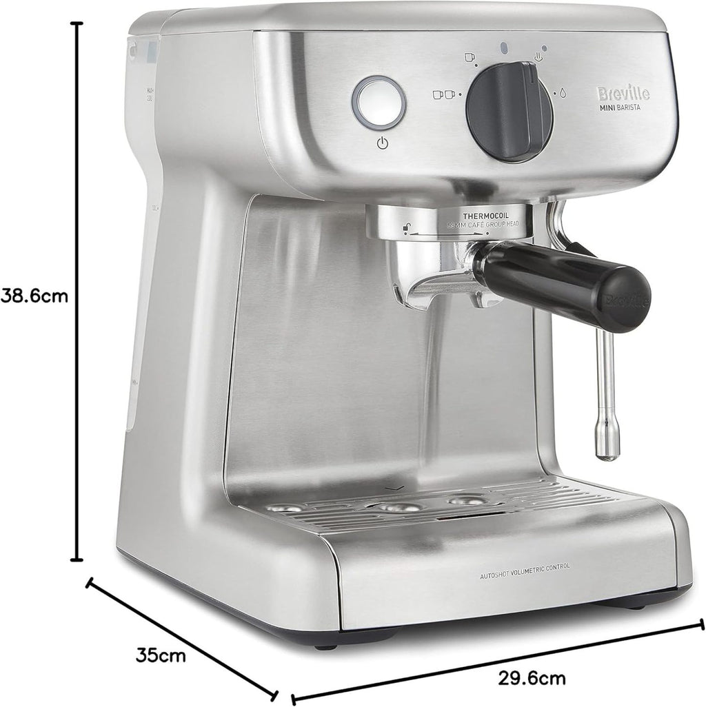 Breville Barista Max Siebträgermaschine | Espressomaschine/Kaffeemaschine mit integriertem Mahlwerk und Milchaufschäumer| 2,8-l-Wasserbehälter | Italienische Pumpe mit 15 Bar | Edelstahl [VCF126X]