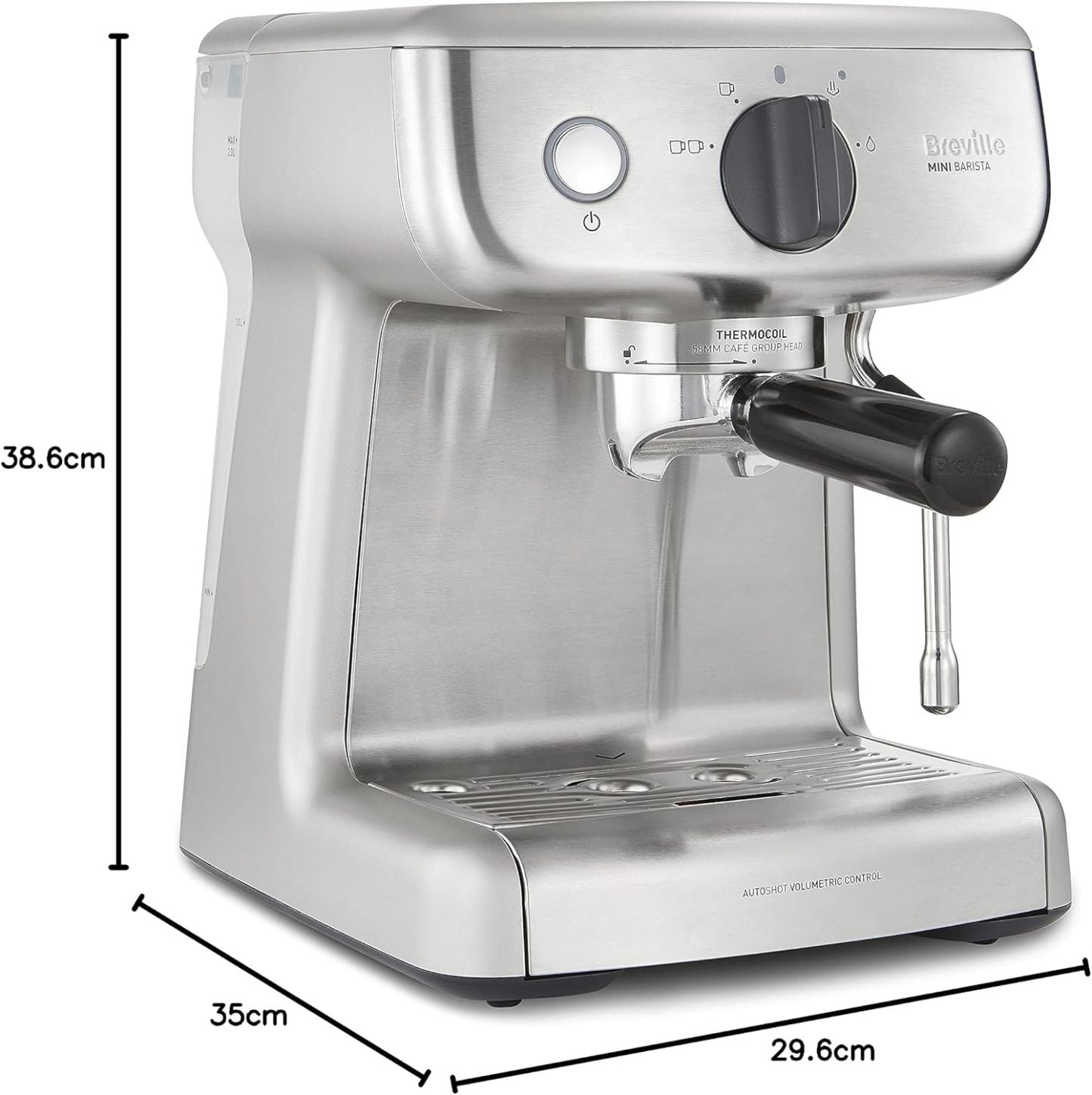 Breville Barista Max Siebträgermaschine | Espressomaschine/Kaffeemaschine mit integriertem Mahlwerk und Milchaufschäumer| 2,8-l-Wasserbehälter | Italienische Pumpe mit 15 Bar | Edelstahl [VCF126X]