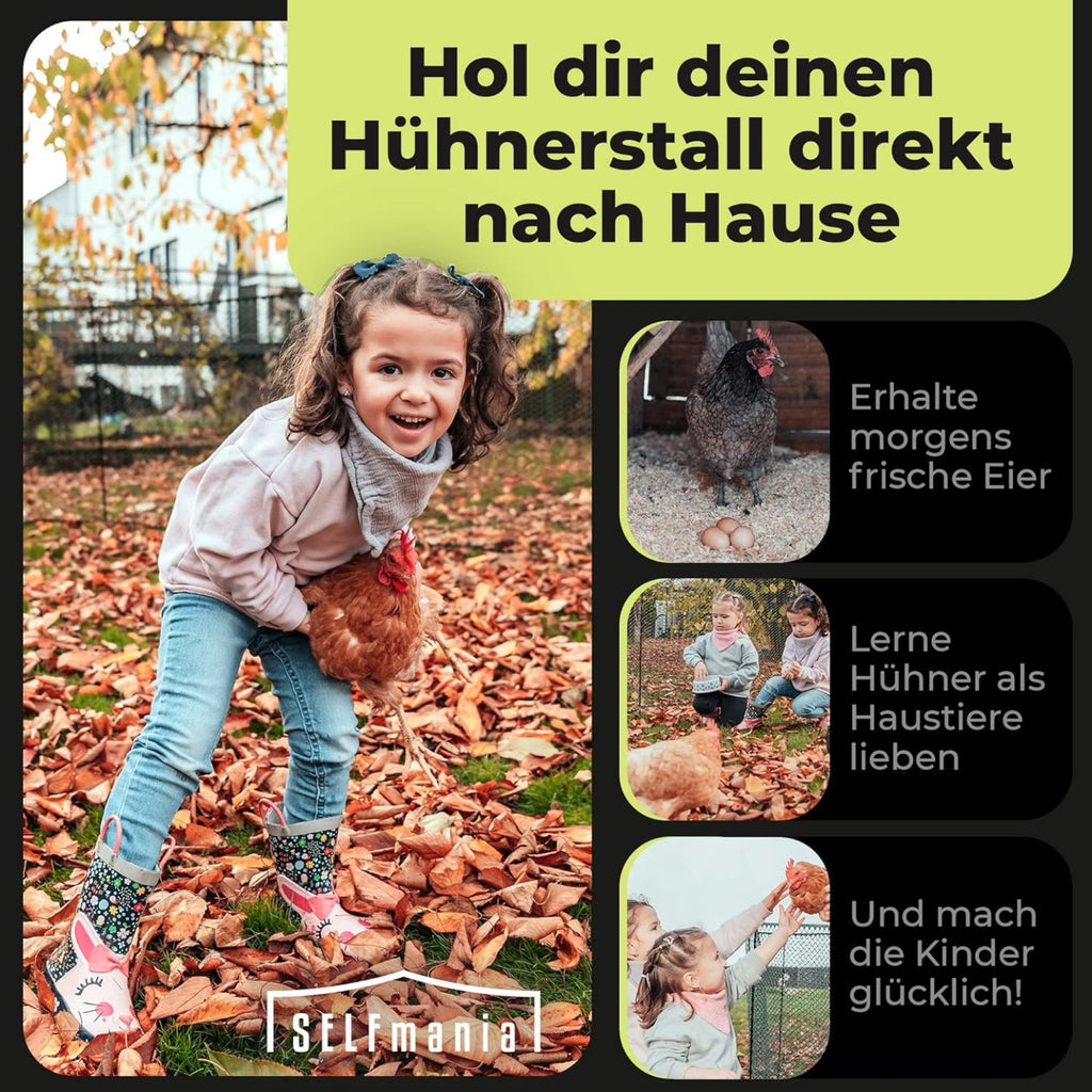 SELFmania Hühnerzaun 25m lang | ENGMASCHIG STABIL UV-SCHUTZ 120 cm hoch | Freilaufgehege Hühner mit 21 Befestigungsstäben + 25 U-Heringe | Hundezaun | Kleintiere | Geflügelzaun | Hühner Zubehör