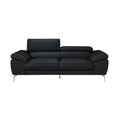 Canapé en cuir noir avec accoudoirs modulables et design contemporain.
