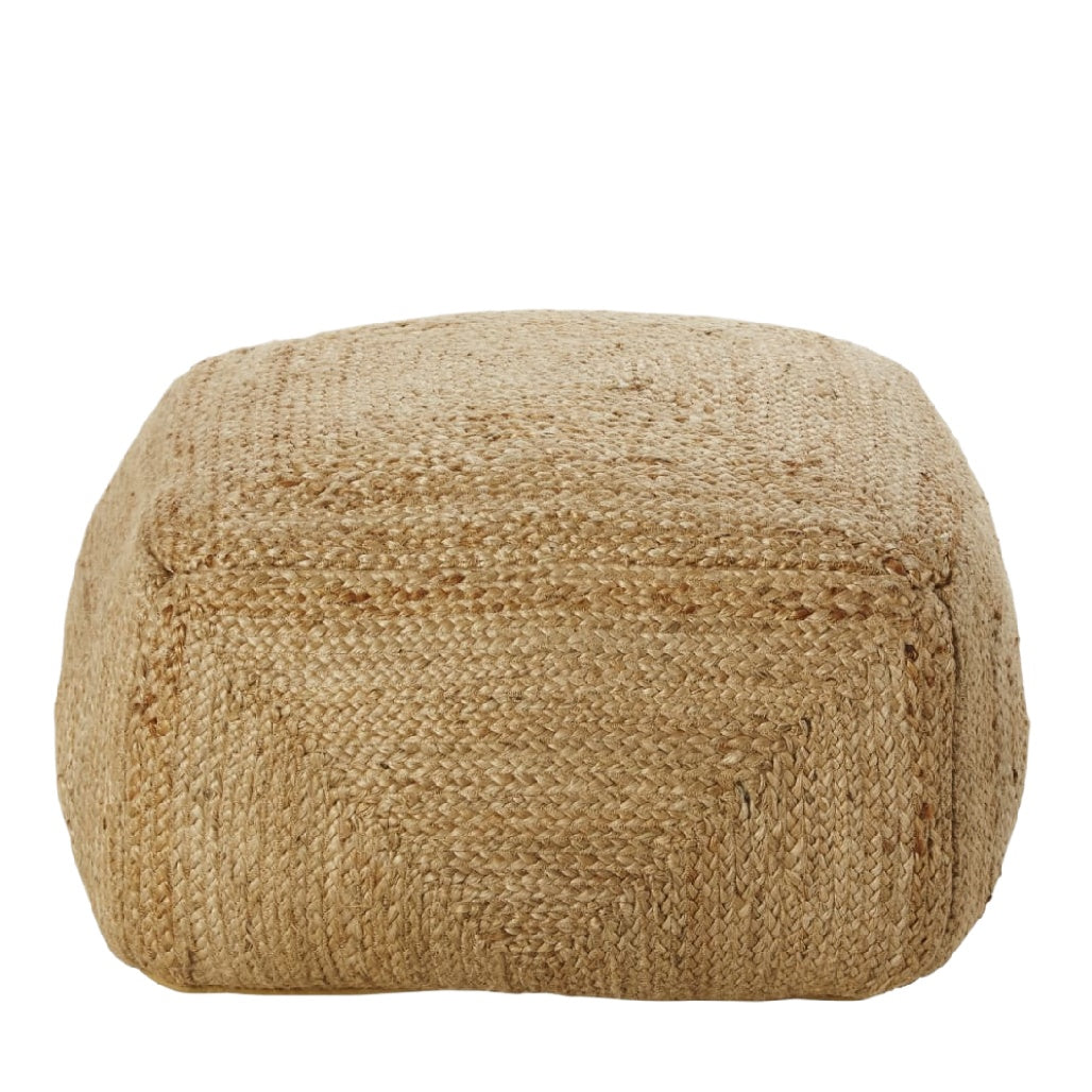 Pouf tissé en jute naturel - couleur beige.