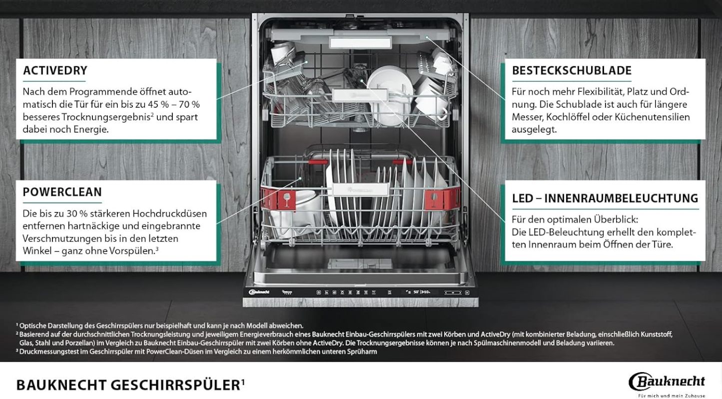 Bauknecht BUO 3O41 PLT X Unterbau-Geschirrspüler 60 cm /14 Maßgedecke /10 Standardprogramme und 1 Sensorprogramm/PowerClean/ActiveDry/Besteckschublade/Vollwasserschutz