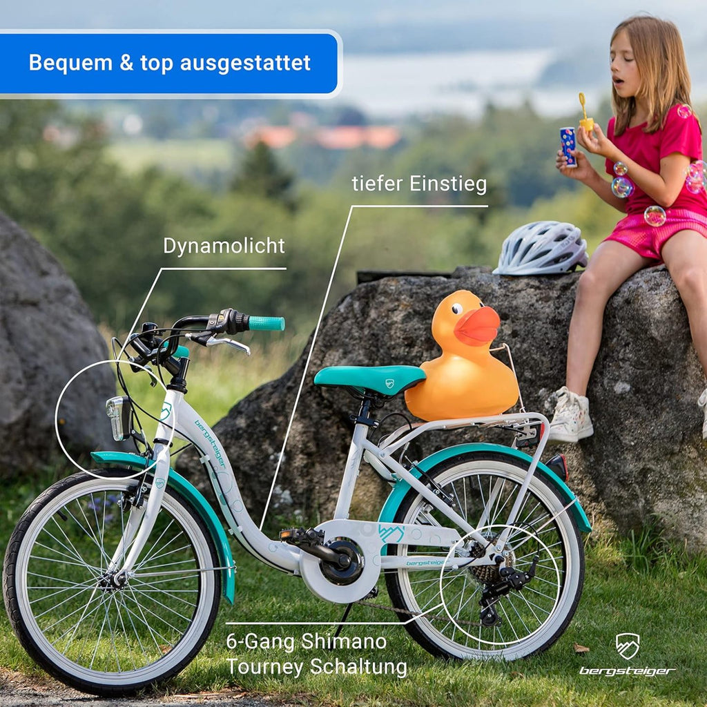 Bergsteiger Atlantis 20, 24 Zoll Kinderfahrrad, geeignet für 6,7, 8, 9, 10, 11 Jahre, StVZO, Shimano Schaltung, Mädchen-Fahrrad mit Dynamo-Licht
