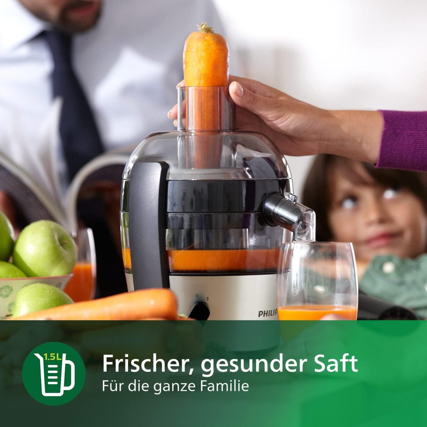 Philips Entsafter – 1100W, 2L, HomeID-Rezepte-App, XXL-Einfüllffnung, QuickClean (HR1921/20), 25 x 43.2 x 29.6 cm, Edelstahl