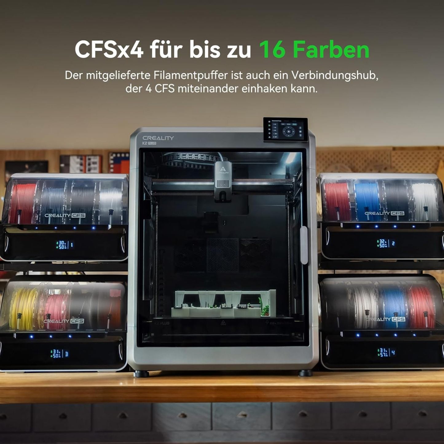 Creality K2 Plus Combo 3D-Drucker, 16-Farben Multimaterial-Druck, 350³mm XXL-Bauraum, Servo-Direktantrieb, Dual-KI-Kameras, Ultra-Leise