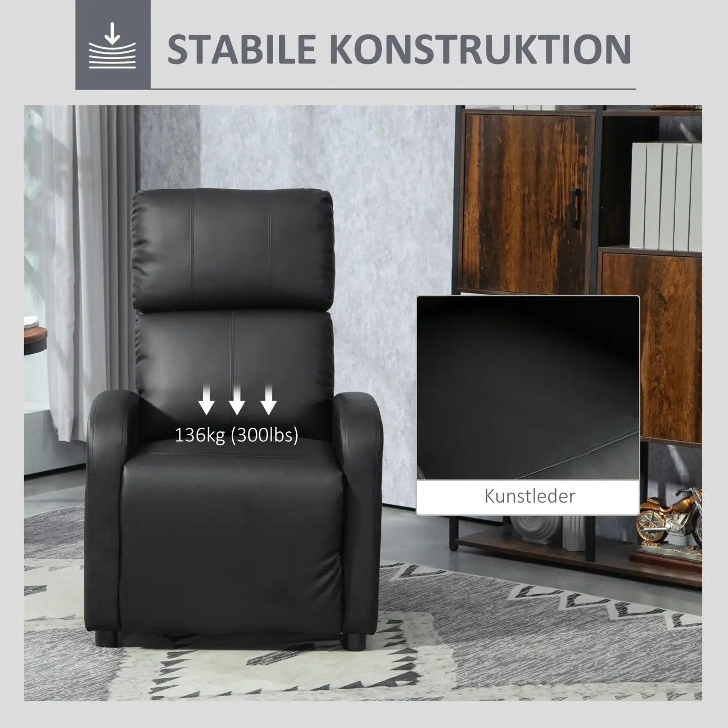 HOMCOM Relaxsessel Fernsehsessel mit Liegefunktion dick gepolstert