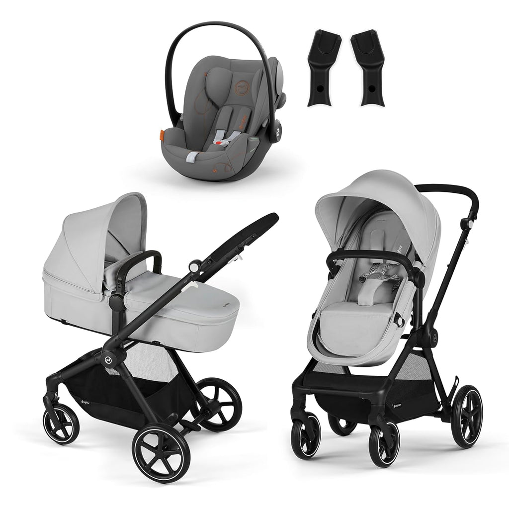 CYBEX Gold Kinderwagen EOS Lux 2-in-1 mit Babyschale Aton B2 i-Size und Babyschalen-Adapter, Reisesystem, Ab Geburt bis 22 kg (ca. 4 Jahre), Moon Black (Schwarz)