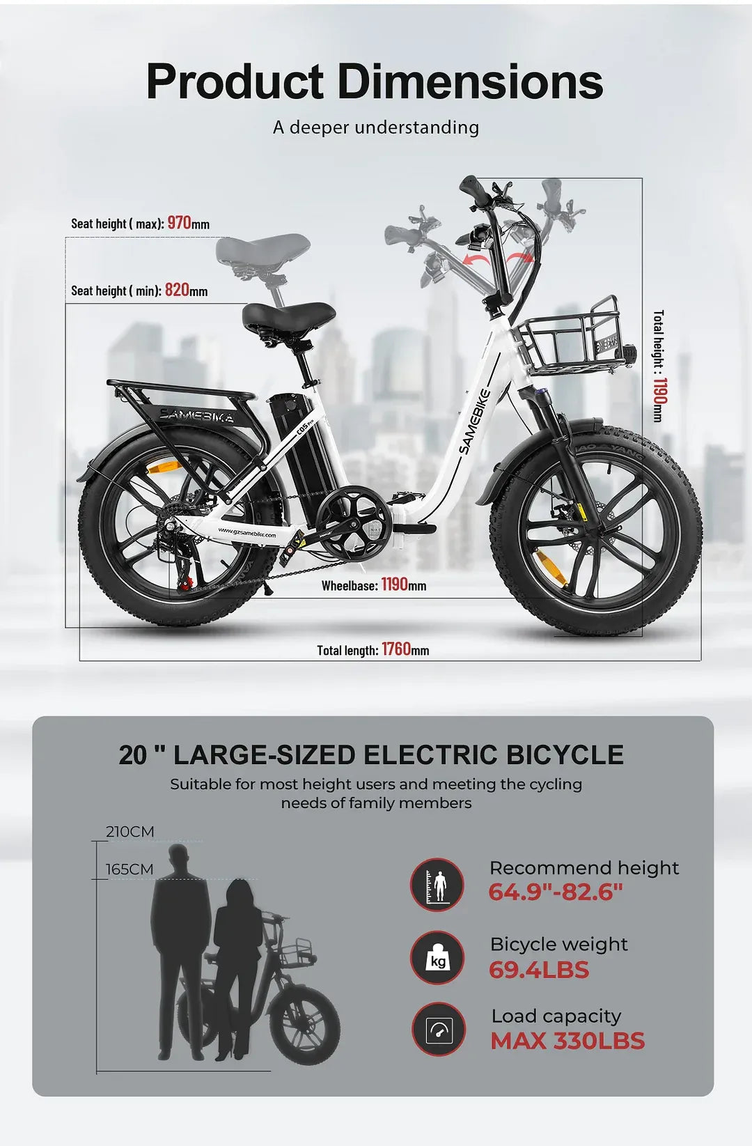 SAMEBIKE C05 Pro 36V 13Ah Akku 500W Motor Step-Through faltbares Fat Tire E-Bike