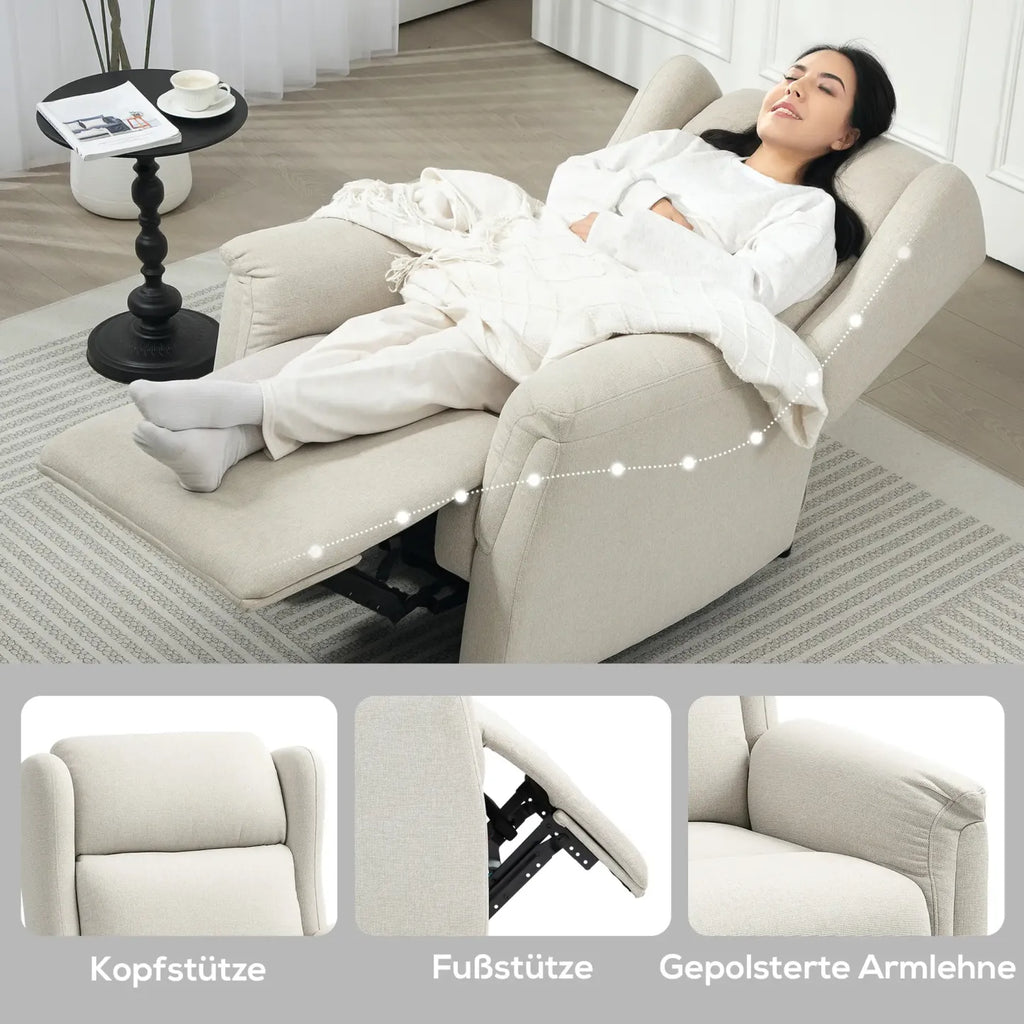 HOMCOM Fernsehsessel Liegesessel 160° verstellbar Taschenfederkern Beige