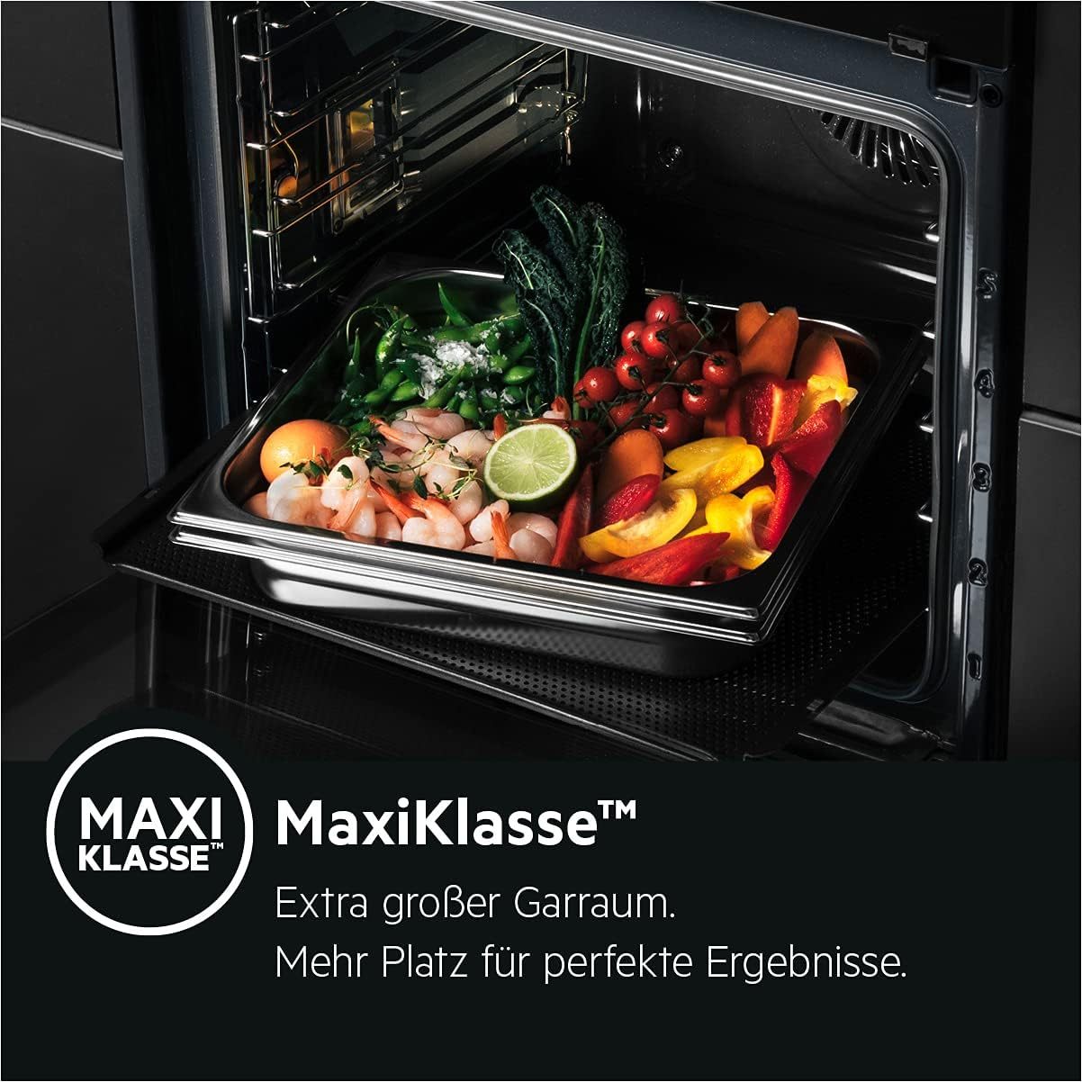 AEG Einbaubackofen – Serie 5 Ringheißluft: Gleichmäßige Garergebnisse auf 3 Ebenen – Pyrolyse Selbstreinigung – 25 Automatikprogramme – LED-Touchdisplay – Schnellaufheizung – Schwarz – BPE53516AB