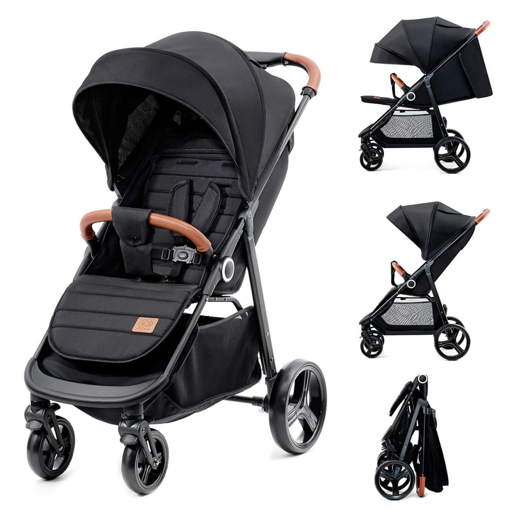 Kinderkraft GRANDE PLUS Kinderkraft buggy von Geburt bis 22 kg, Zusammenklappen mit einer Hand, Liegeposition, großes Verdeck mit Fenster, alle 4 Räder gedämpft, geräumige Sitz, Grau