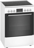 Bosch HKR39C250 Serie 4 Elektro-Standherd, 60 cm breit, EcoClean Direct Reinigungshilfe, 3D Heißluft Backen auf 3 Ebenen, LED-Display-Steuerung, erweiterbare Kochzone für großes Kochgeschirr