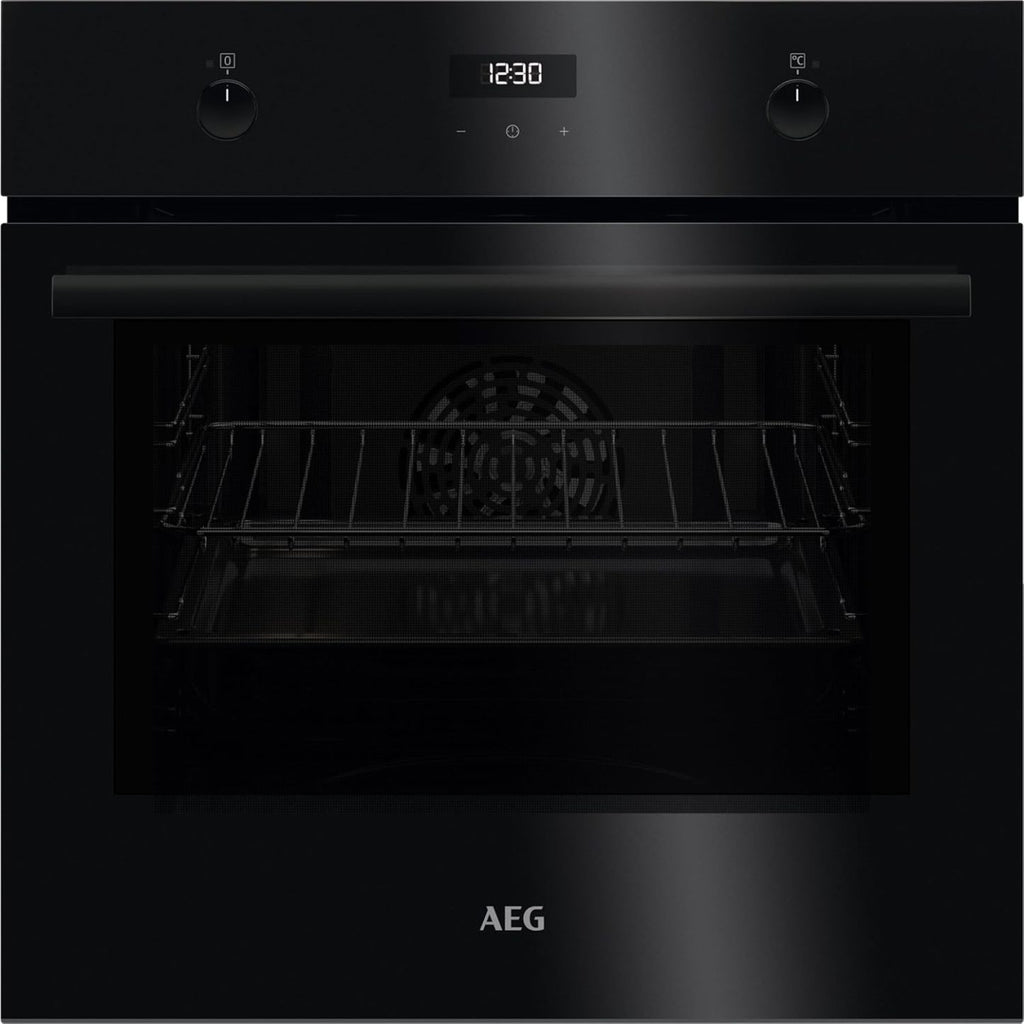 AEG Einbaubackofen – Serie 5 Ringheißluft: Gleichmäßige Garergebnisse auf 3 Ebenen – Pyrolyse Selbstreinigung – 25 Automatikprogramme – LED-Touchdisplay – Schnellaufheizung – Schwarz – BPE53516AB