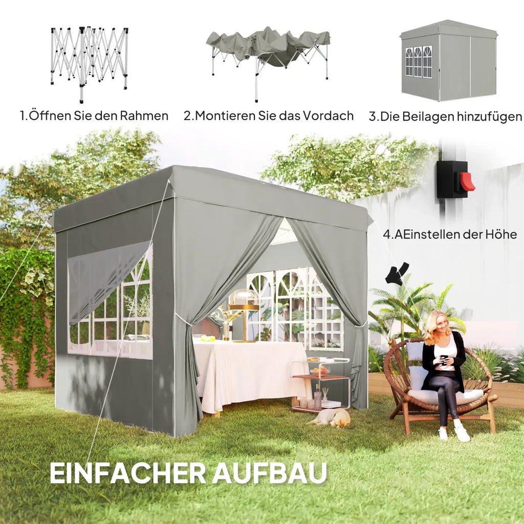 Outsunny Faltpavillon 2,5×2,5 m mit UV-Schutz & Seitenteilen