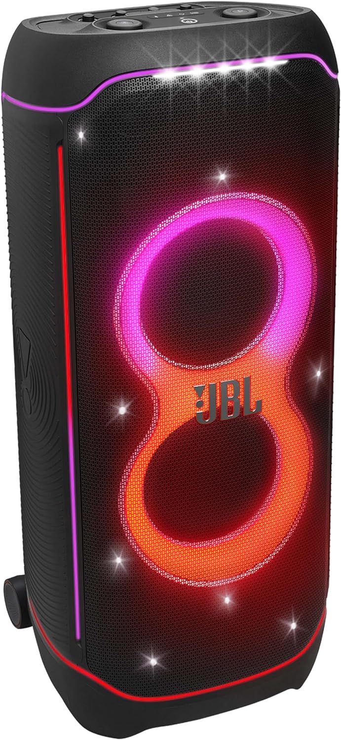 JBL Partybox Stage 120 in Schwarz – Tragbare Bluetooth-Lautsprecher-Box mit JBL Pro Sound, Lichtshow, KI-Sound-Boost und Teleskopgriff – 12 h Laufzeit