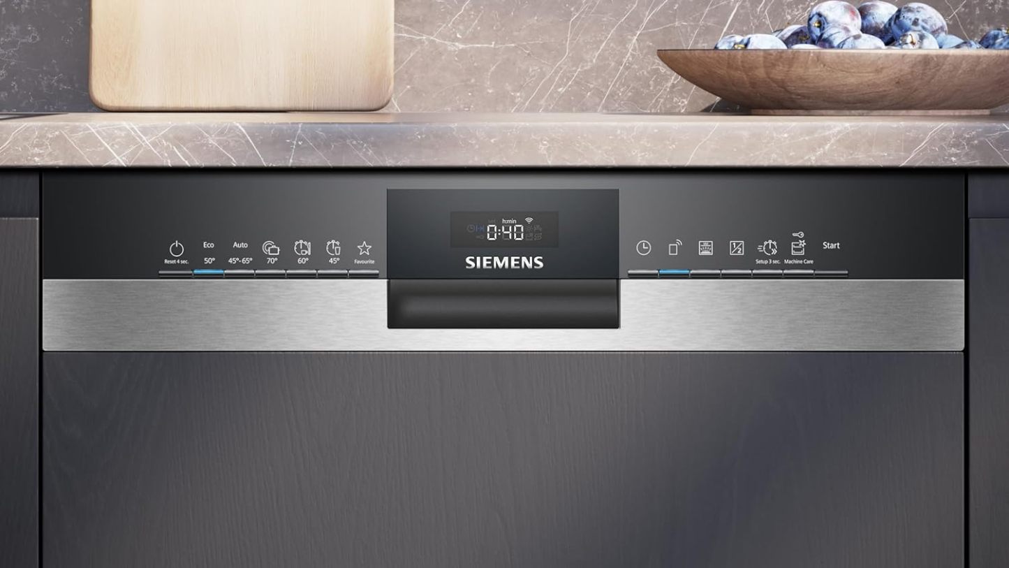 Siemens SN43ES14VE, iQ300 Smarter Geschirrspüler, Unterbau-Spülmaschine mit Besteckschublade, 60 cm, automatische Türöffnung dank autoOpen dry, besonders leise mit iQdrive-Motor, aquaStop, Edelstahl