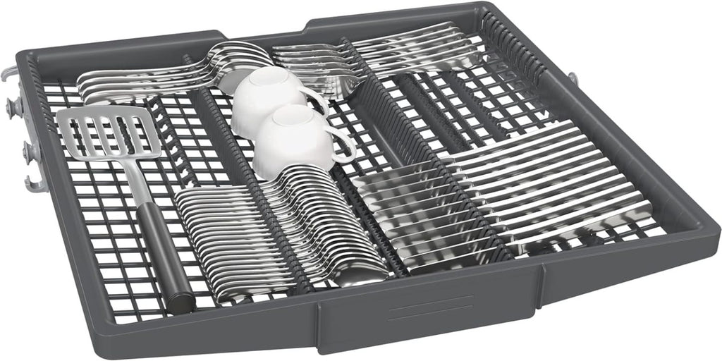 Siemens SN43ES14VE, iQ300 Smarter Geschirrspüler, Unterbau-Spülmaschine mit Besteckschublade, 60 cm, automatische Türöffnung dank autoOpen dry, besonders leise mit iQdrive-Motor, aquaStop, Edelstahl