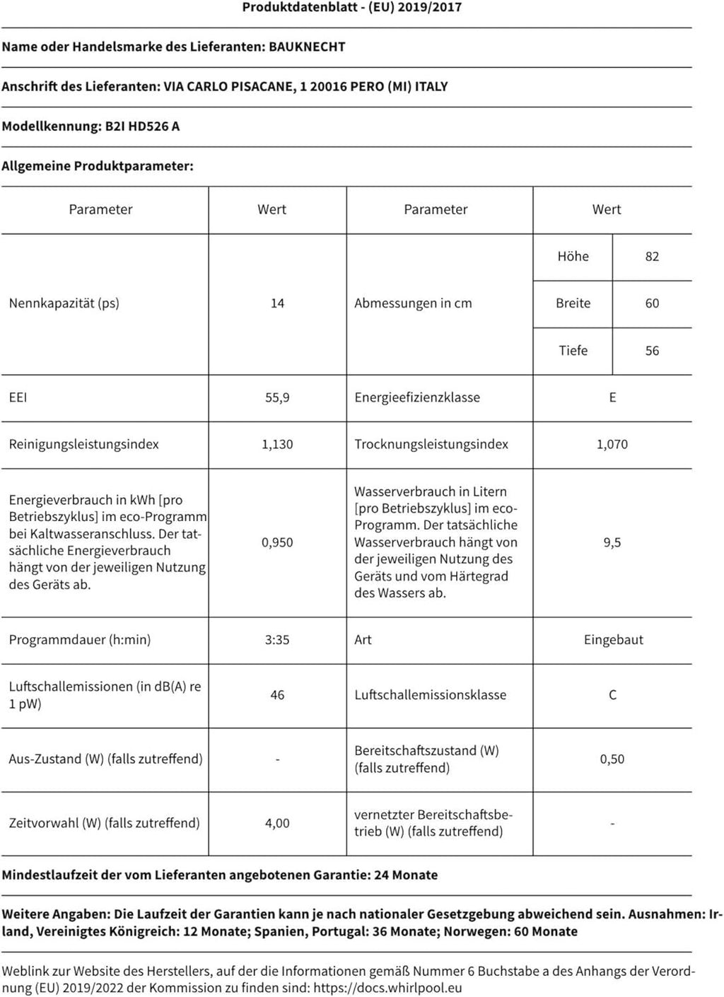 Bauknecht B2I HD526 A Vollintegrierbarer Geschirrspüler/60 CM/Hygiene-Programm/Vollwasserschutz/Startzeitvorwahl/ Selbstreinigungsprogramm