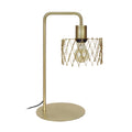 Lampe de table en métal doré avec abat-jour en treillis, style moderne.