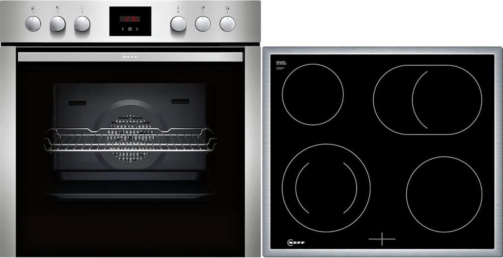 NEFF EDX442, Set bestehend aus E1ECD0AN0, N 30, Einbauherd mit CircoTherm, 60 x 60 cm, Edelstahl und M13R42N2, N 50, herdgesteuertes Elektrokochfeld, 60 cm, Schwarz, mit Rahmen aufliegend