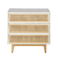 Commode en bois avec tiroirs en cannage naturel - Blanc et Bois