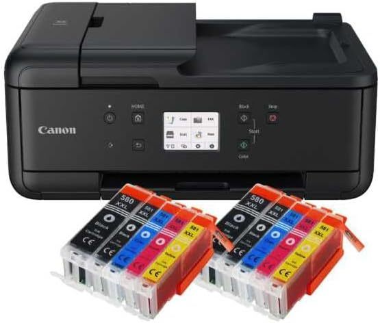 IC-Office TR7650 Farbtintenstrahl Multifunktionsdrucker 4-in-1 (Drucken, Kopieren, Scannen, Faxen, ADF, WLAN, AirPrint) schwarz + 10 XXL Tintenpatronen