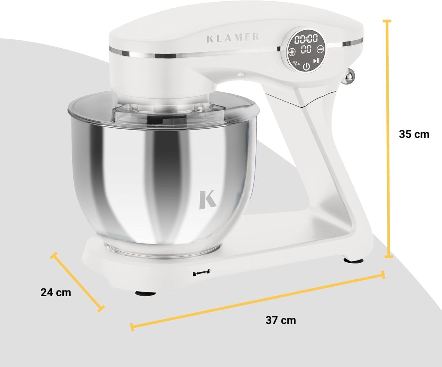 KLAMER Küchenmaschine 1800W, Knetmaschine Brotteig mit Edelstahl-Rührschüssel 6 L, 10 Stufen mit Timer, Planetenrührwerk, Rührbesen, Knethaken, Schneebesen & Sichtdeckel (schwarz)