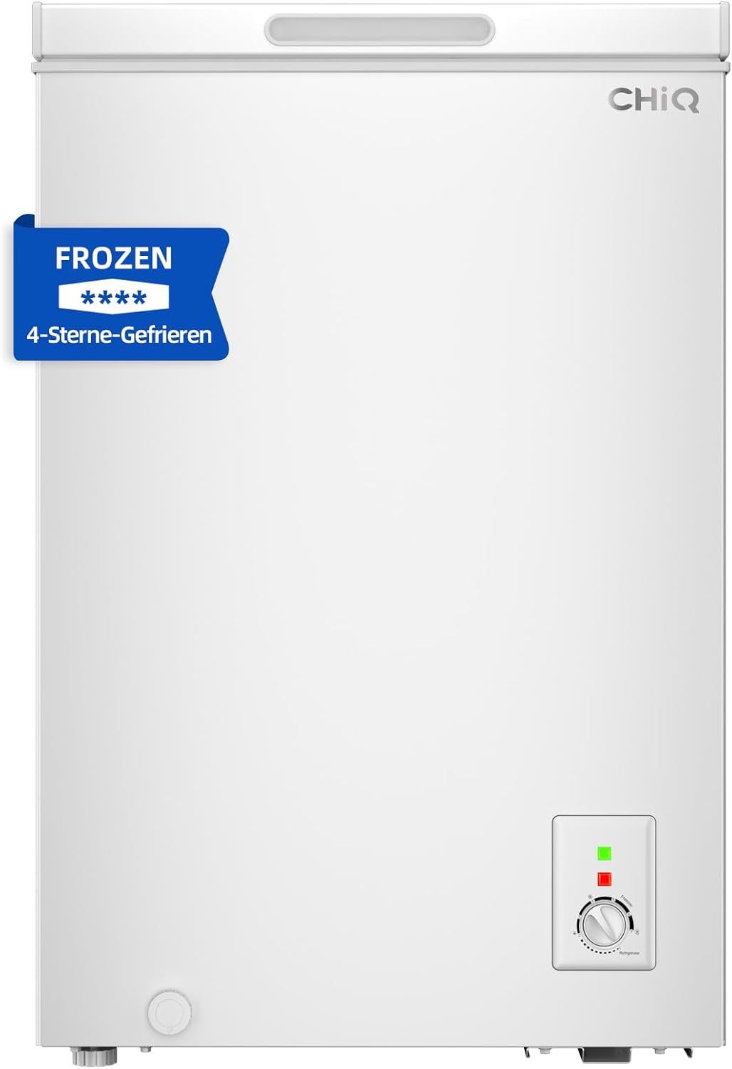 CHiQ FCF98DE Gefriertruhe 99 L, 54,5 x 47,6 x 83,5 cm, 4-Sterne-Gefrieren, Thermostatsteuerung, Drahtgestell, Schwebetür, Geräuscharm, Weiß