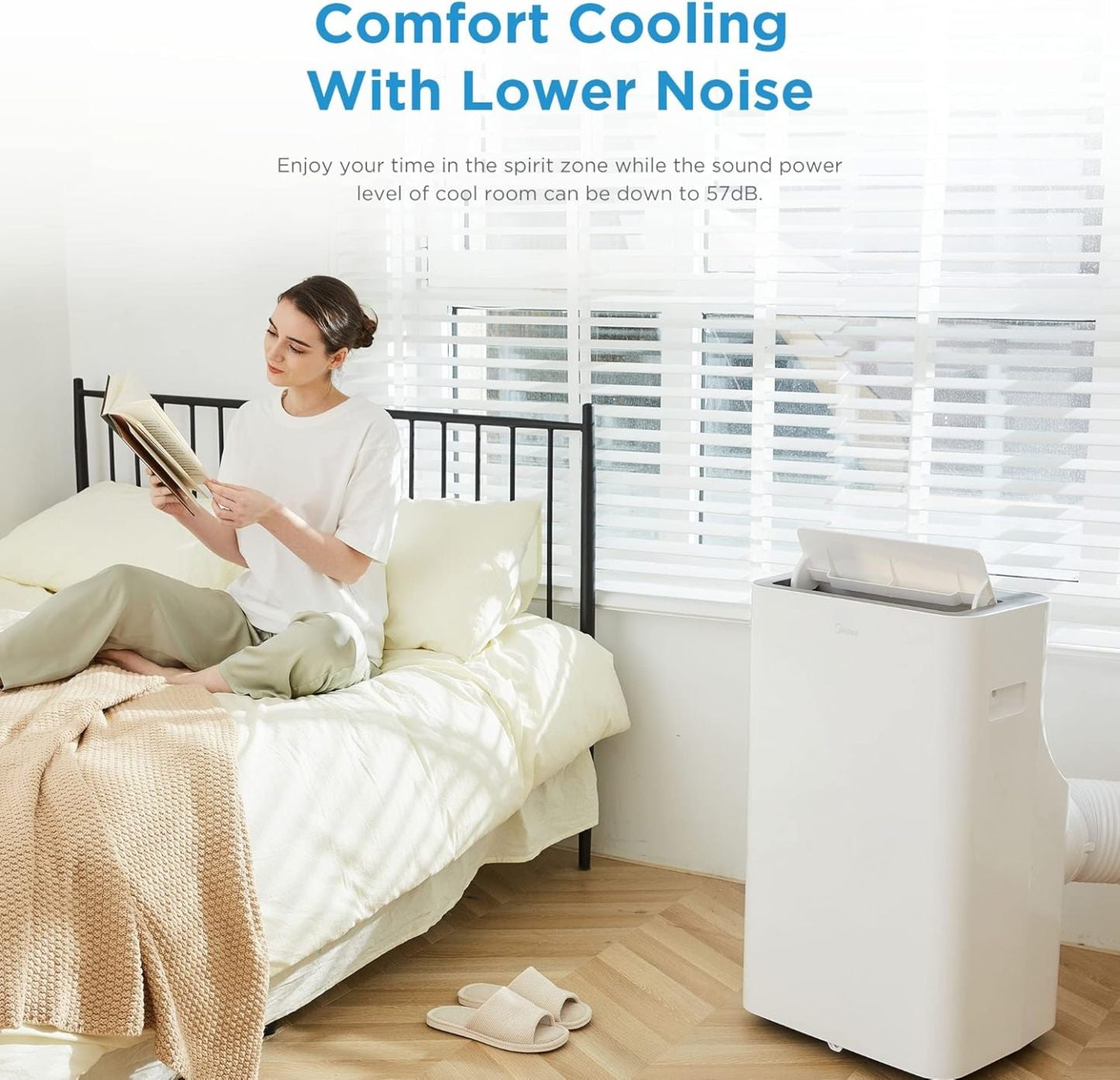Midea Mobiles Klimagerät Silent Cool 26 Pro WF, 9000 BTU 2,6kW, Kühlen&Ventilieren&Entfeuchten, Raumgröße bis 88m³(33㎡), APP-Steuerung/Alexa/Google Home/IFTTT, Mobile Klimaanlage mit Abluftschlauch