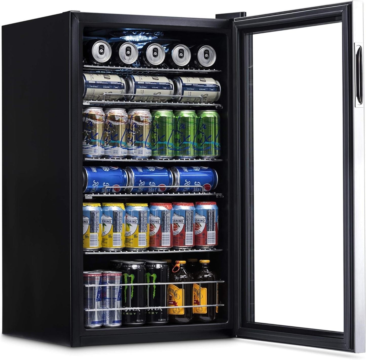 Getränkekühlschrank | Freistehender Kühlschrank für 126 Dosen mit Glastür mit Scharnier rechts | Mini-Getränkekühlschrank, perfekt für Bier, Wein, Limonade und kühlere Getränke