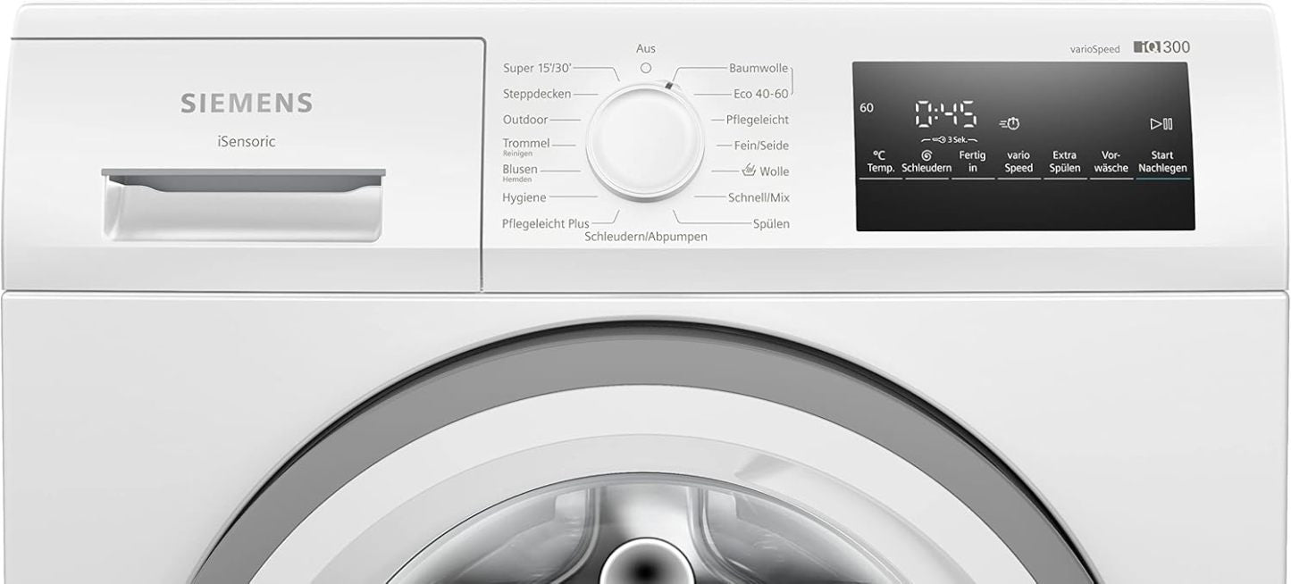 Siemens WM14N223 Waschmaschine iQ300, Frontlader mit 7kg Fassungsvermgen, 1400 UpM, speedPack L, LED-Display,Outdoor-Programm, Wei, 60cm