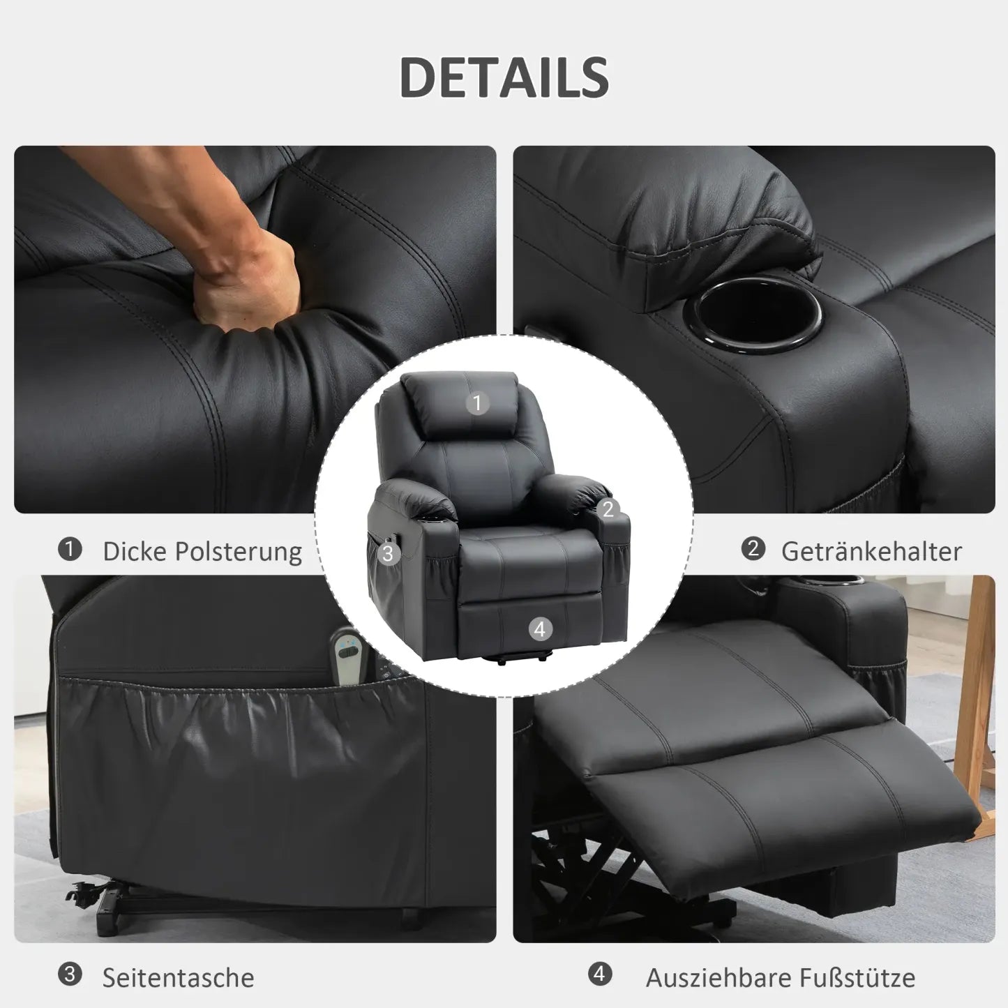 HOMCOM Aufstehsessel elektrisch Massage Liegefunktion