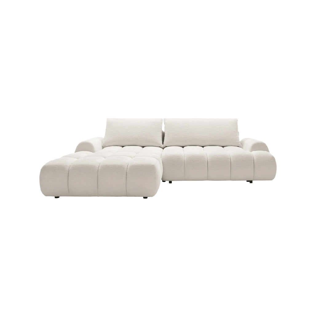 Canapé modulable en velours beige, design contemporain et confortable.
