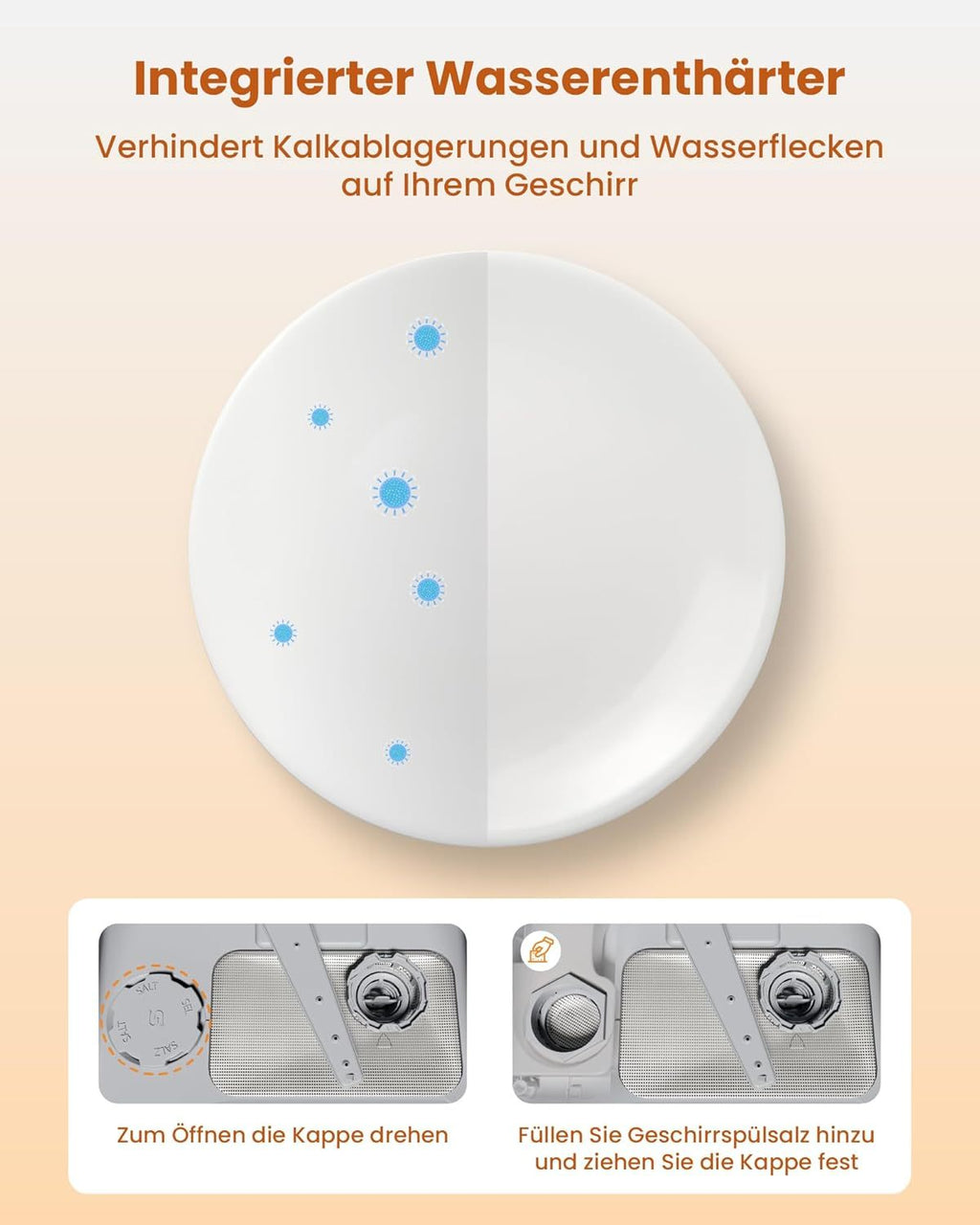 HAVA 2025 NEUE Tischgeschirrspüler mit Wasserenthärter und erhöhter Energieeffizienz, Spülmaschine mit 8 Programmen, Kindersicherung & verzögerter Start, keine Installation erforderlich