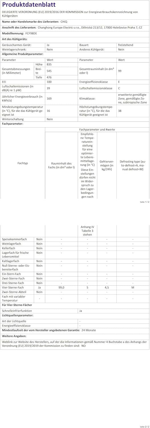 CHiQ FCF98DE Gefriertruhe 99 L, 54,5 x 47,6 x 83,5 cm, 4-Sterne-Gefrieren, Thermostatsteuerung, Drahtgestell, Schwebetür, Geräuscharm, Weiß