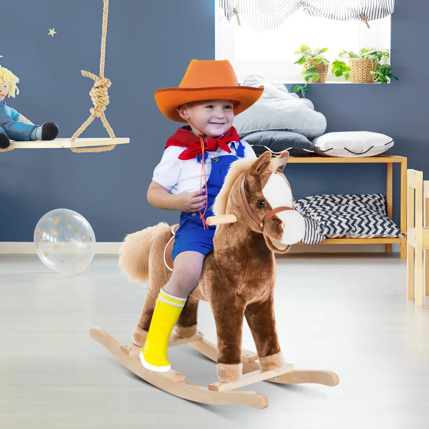 HOMCOM Schaukelpferd Kinderschaukelstuhl sicher gepolstert Plüsch