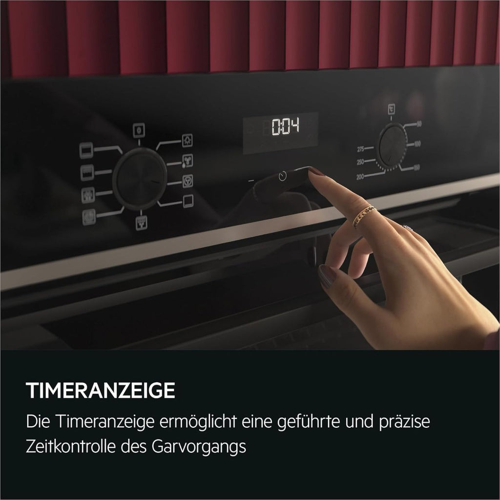 AEG Einbaubackofen – Serie 5 Ringheißluft: Gleichmäßige Garergebnisse auf 3 Ebenen – Pyrolyse Selbstreinigung – 25 Automatikprogramme – LED-Touchdisplay – Schnellaufheizung – Schwarz – BPE53516AB
