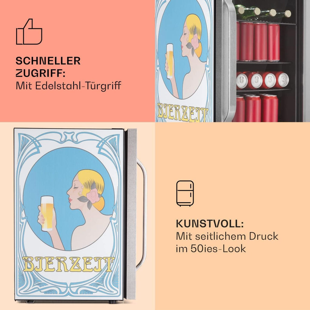 Klarstein Kühlschrank 70L, Kleiner Kühlschrank mit Herausnehmbaren Ablagen, Leiser Mini Kühlschrank mit Glastür & LED, Getränkekühlschrank Klein, Outdoor Geeignet, Biersafe für Flaschen, 0-10°C