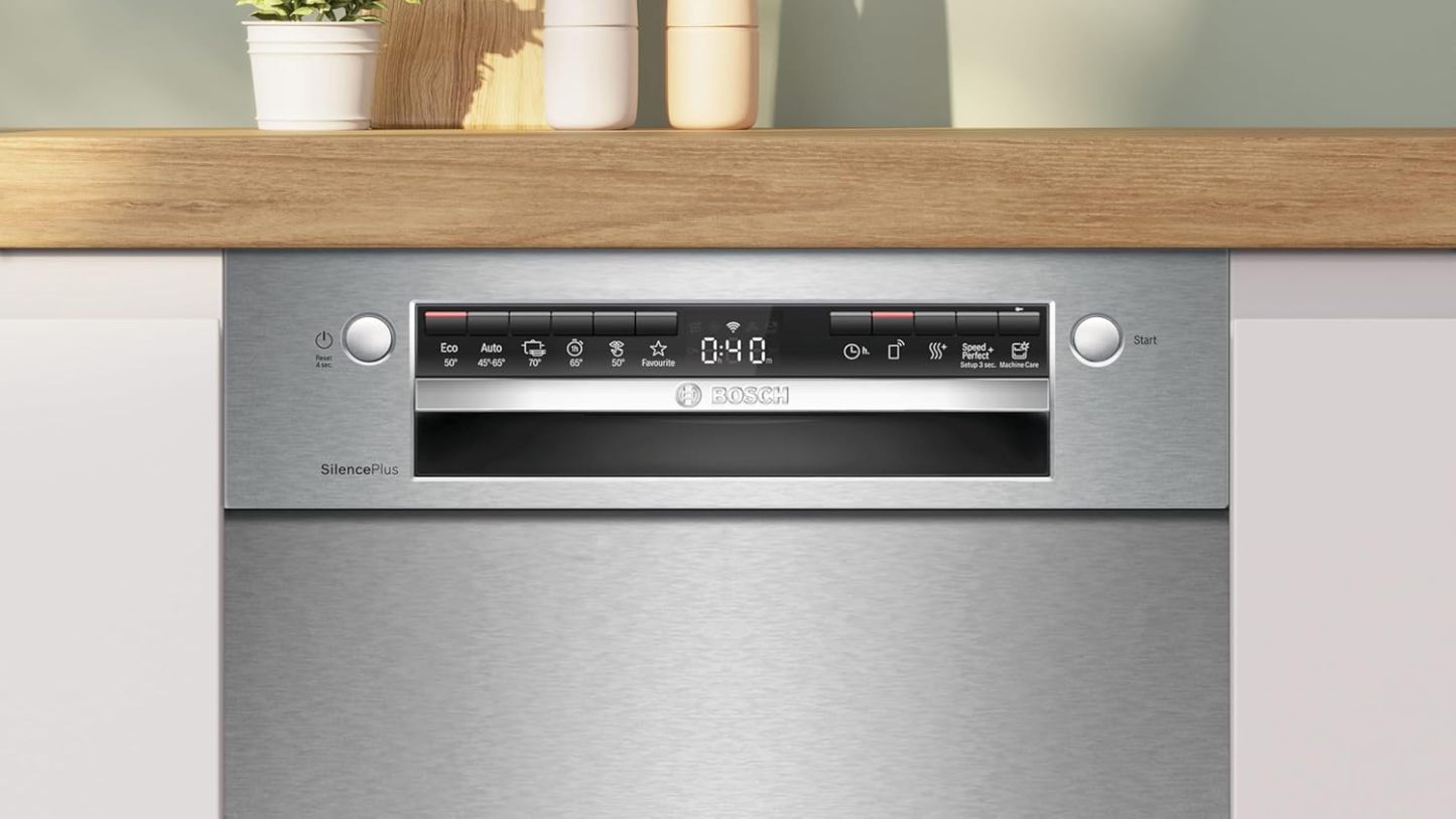Bosch SPV2IKX10E Serie 2 Smarter Geschirrspüler vollintegriert, 45 cm breit, Besteckkorb, Extra Trocknen auf Knopfdruck, InfoLight roter Lichtpunkt am Boden, AquaStop Schutz gegen Wasserschäden, Weiß