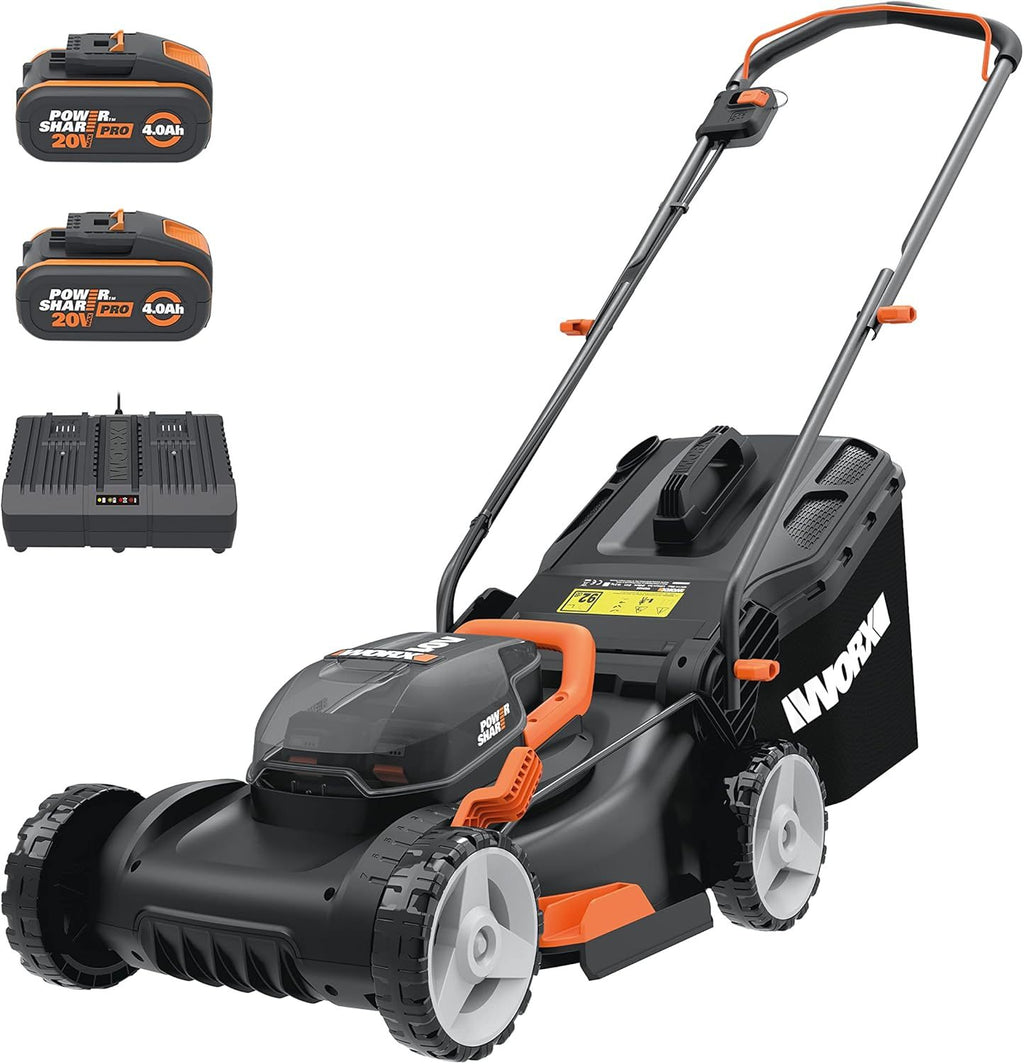 WORX WG743E Akku-Rasenmäher 40V – Profi Rasenmäher mit Mulchfunktion & PowerShare Akku – Rasenmähen ohne Kabel – Ideal für Gärten bis zu 500m²
